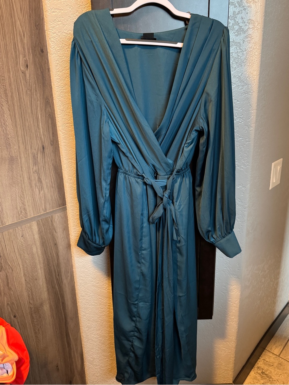 City Chic Teal Wrap-Front Long Sleeve Dress